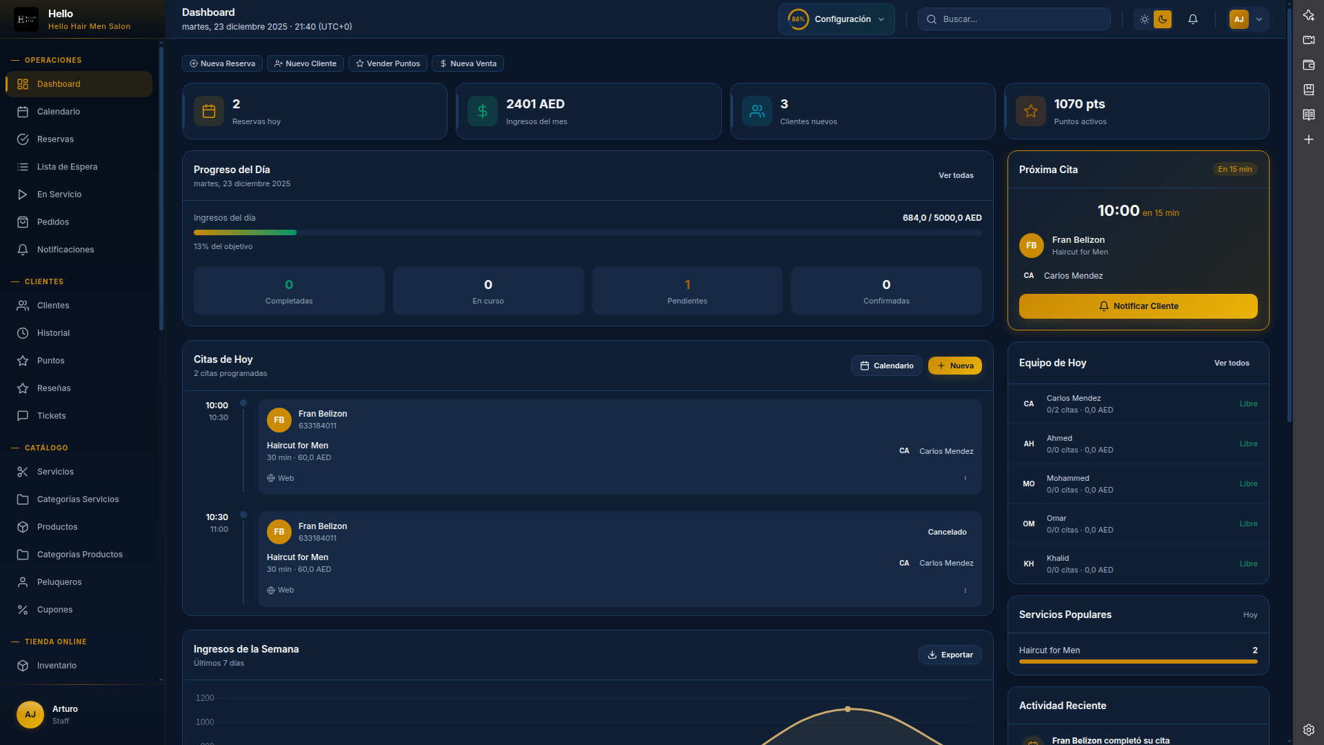Dashboard SalonBookIt